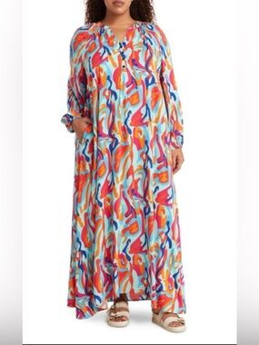 Love X Design Lauren Printed Long Sleeve Maxi Dress In Lava Leopard